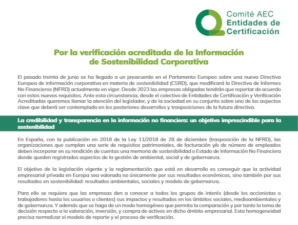For the accredited verification or Corporate Sustinability Information