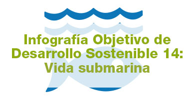 Infografía del ODS 14-Vida submarina- de la Guía de ayuda para la implantación de los Objetivos de Desarrollo Sostenible (ODS) en empresa, elaborada por Grupo de Trabajo de ODS de la Comunidad AEC Medio Ambiente.